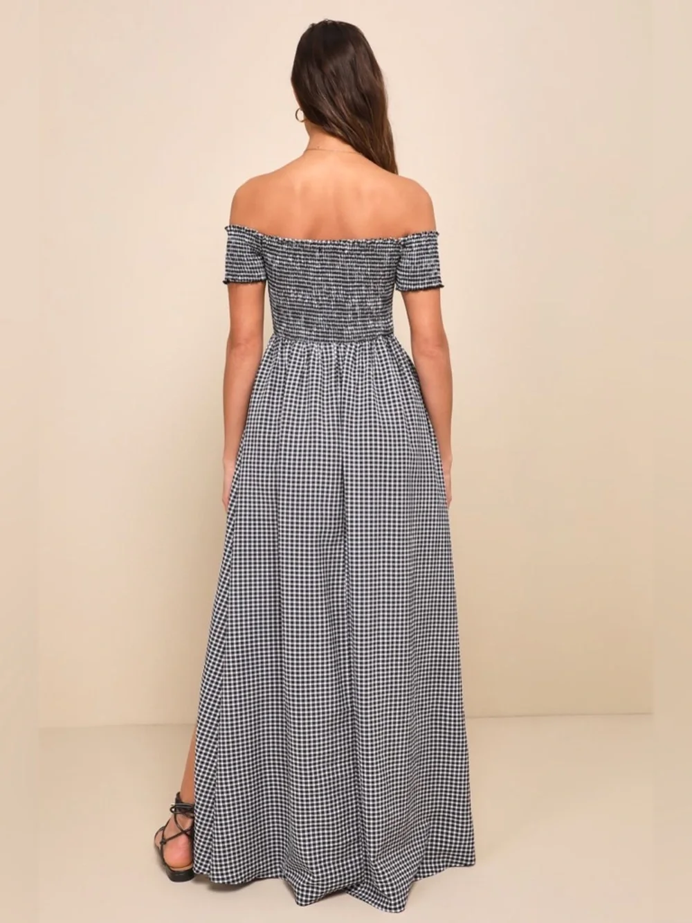 Lulu's Patsy Black & White Gingham Off the Maxi Dress Small NWT Current Style - Picture 2 of 10